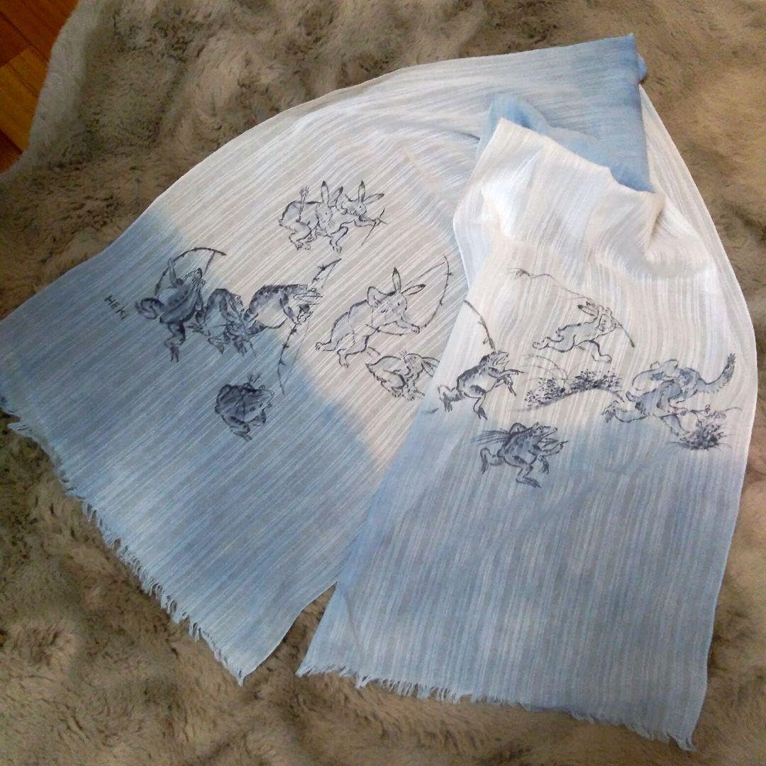 Amazon.co.jp: ストール 『鳥獣戯画 腕くらべ 弓矢 他』 水墨画家